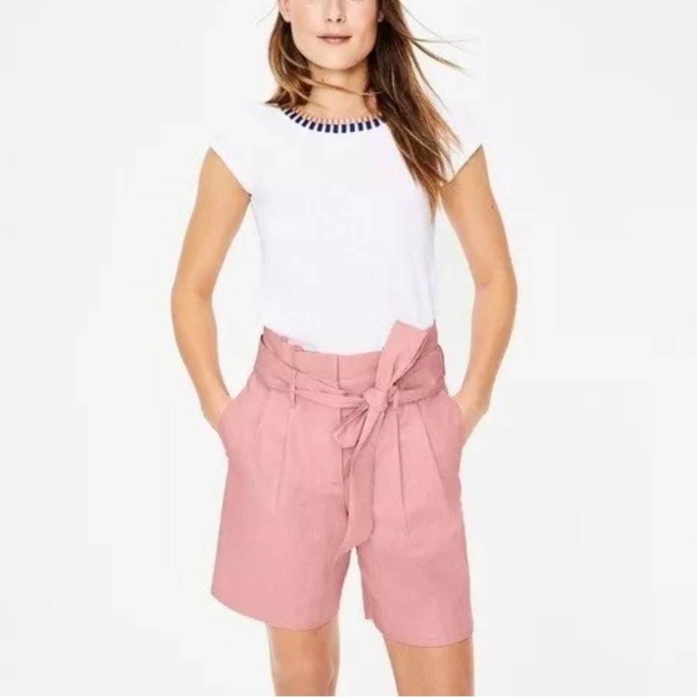 Boden St Ives Paperbag Shorts Pink Linen Cotton Blend 6